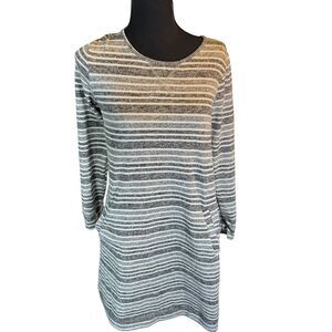 Tacera Women's Long Sleeve Sweater Dress Gray & White Striped Size‎ M